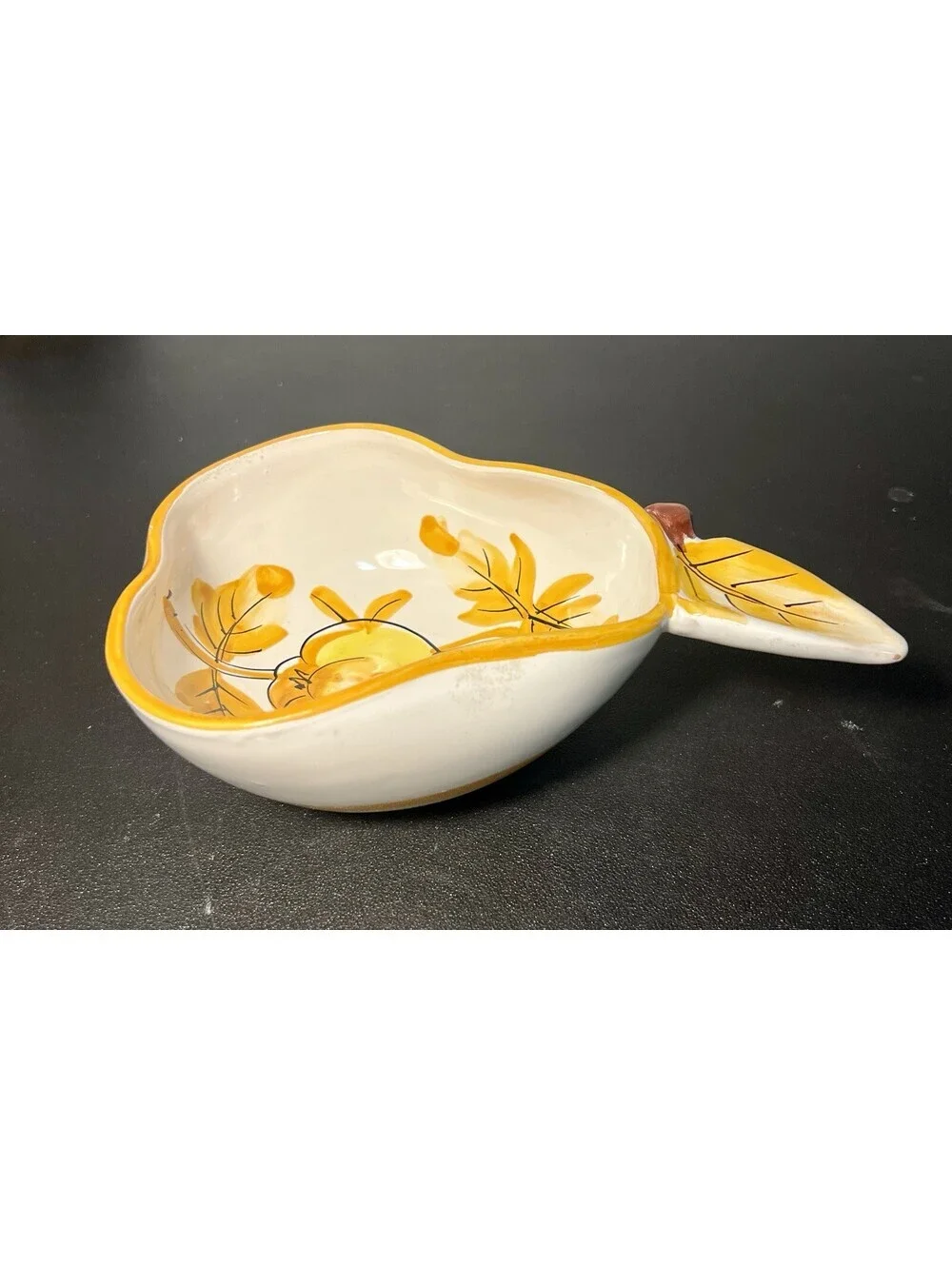 Italian Vintage 1960s Pear Serving Dish Bowl Hand-Painted White Yellow, 7.5x2.5”